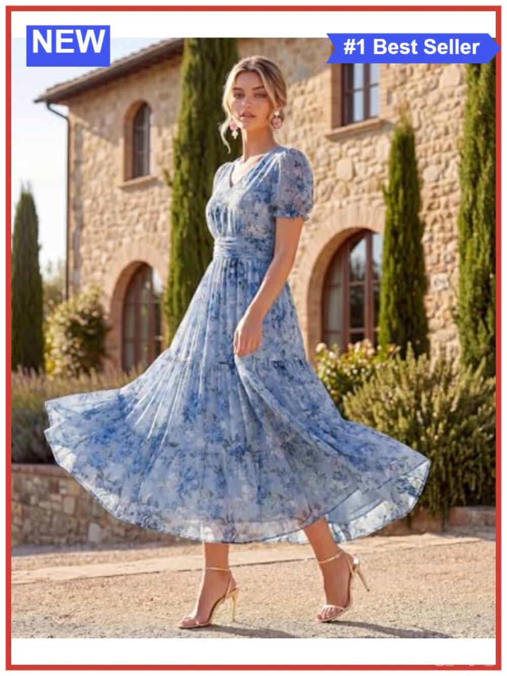 Womens Chiffon V Neck A Line Maxi Dress Short Sleeve Wedding Guest - Picture 4 of 6